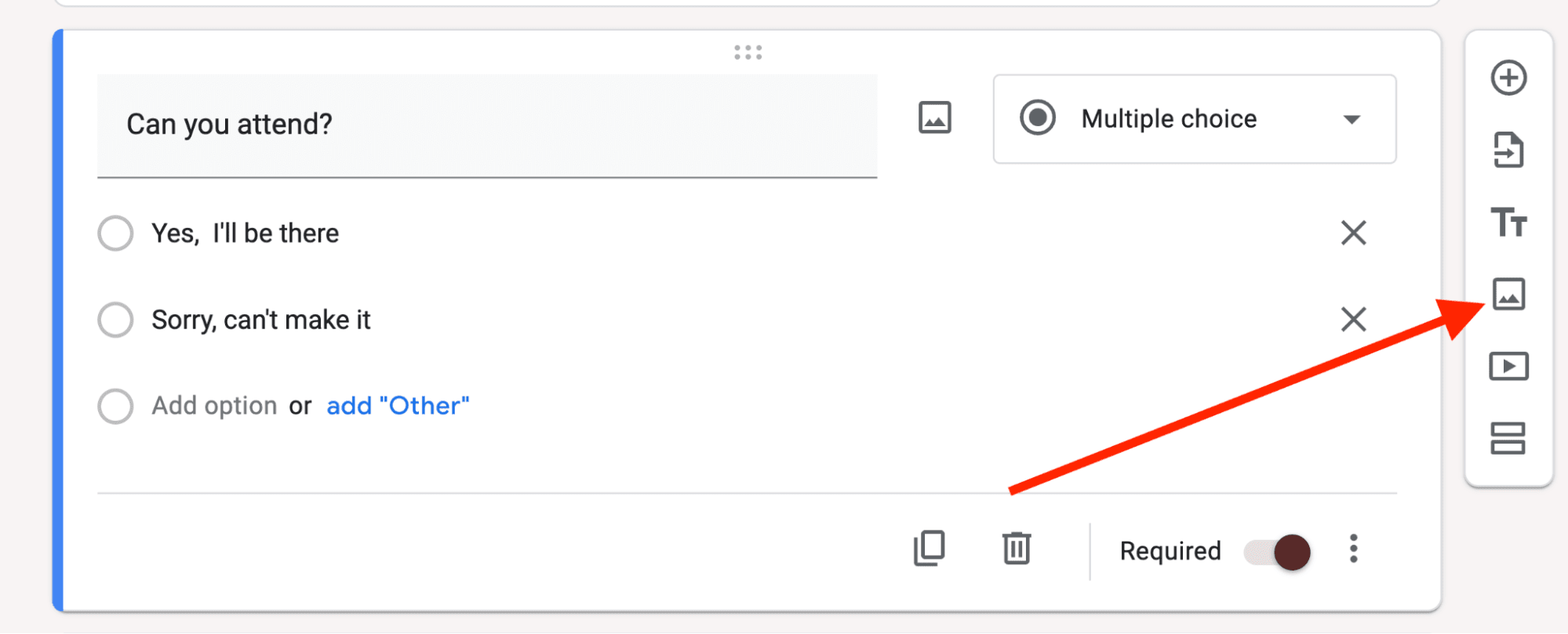 Red arrow pointing towards image icon.