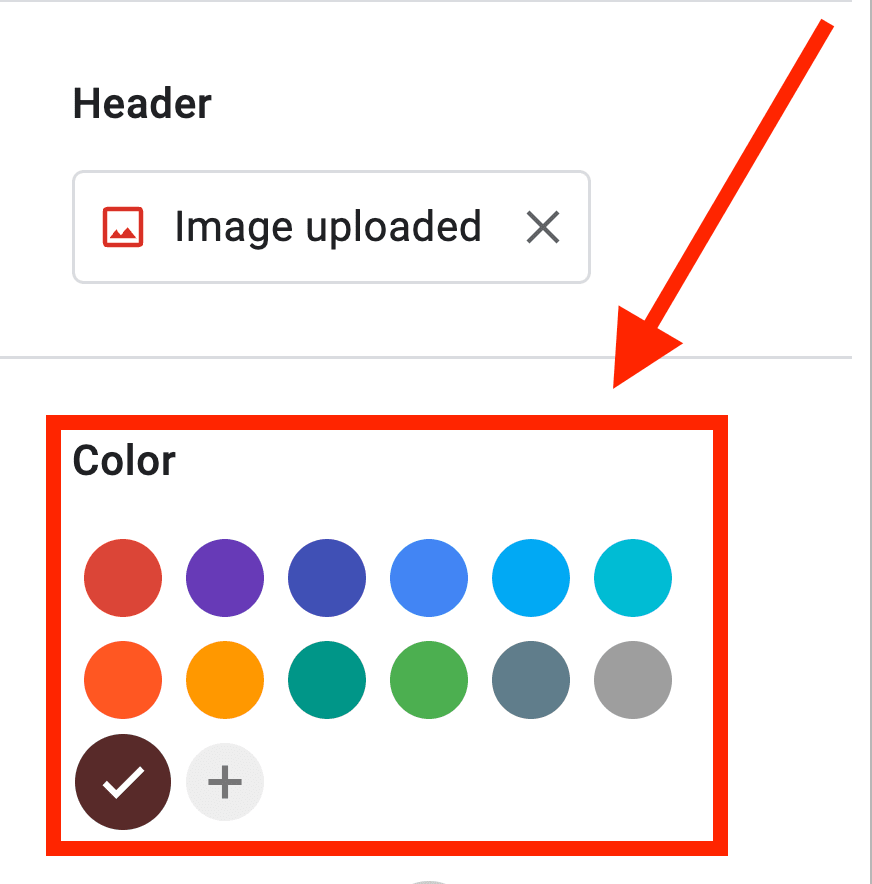 Red arrow pointing towards color options.