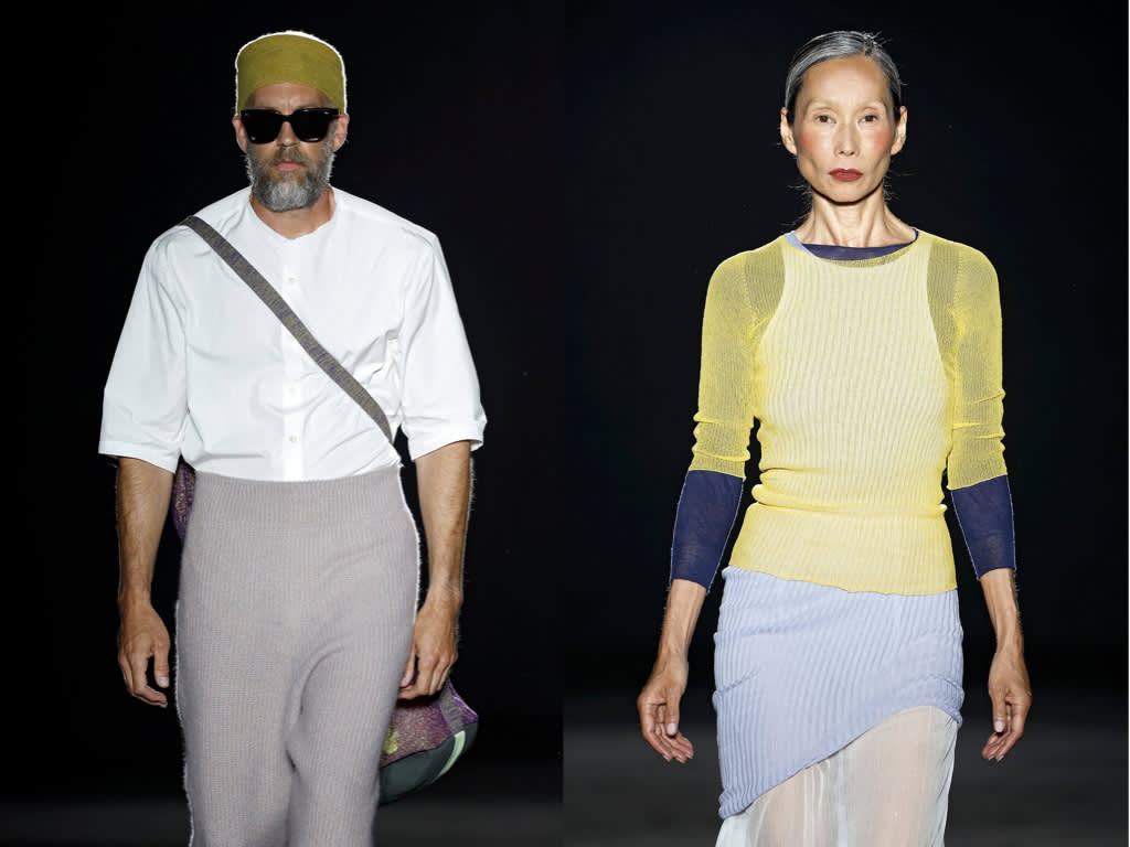 Oscar Leon models on the Barcelona catwalk. Genderless design.