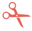Red icon of a scissors. Learning centres.