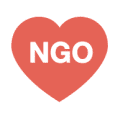 Red icon of a heart with NGO letters inside. Foundations and Social Entities.