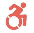 Red icon of wheelchair user. People with functional diversity.