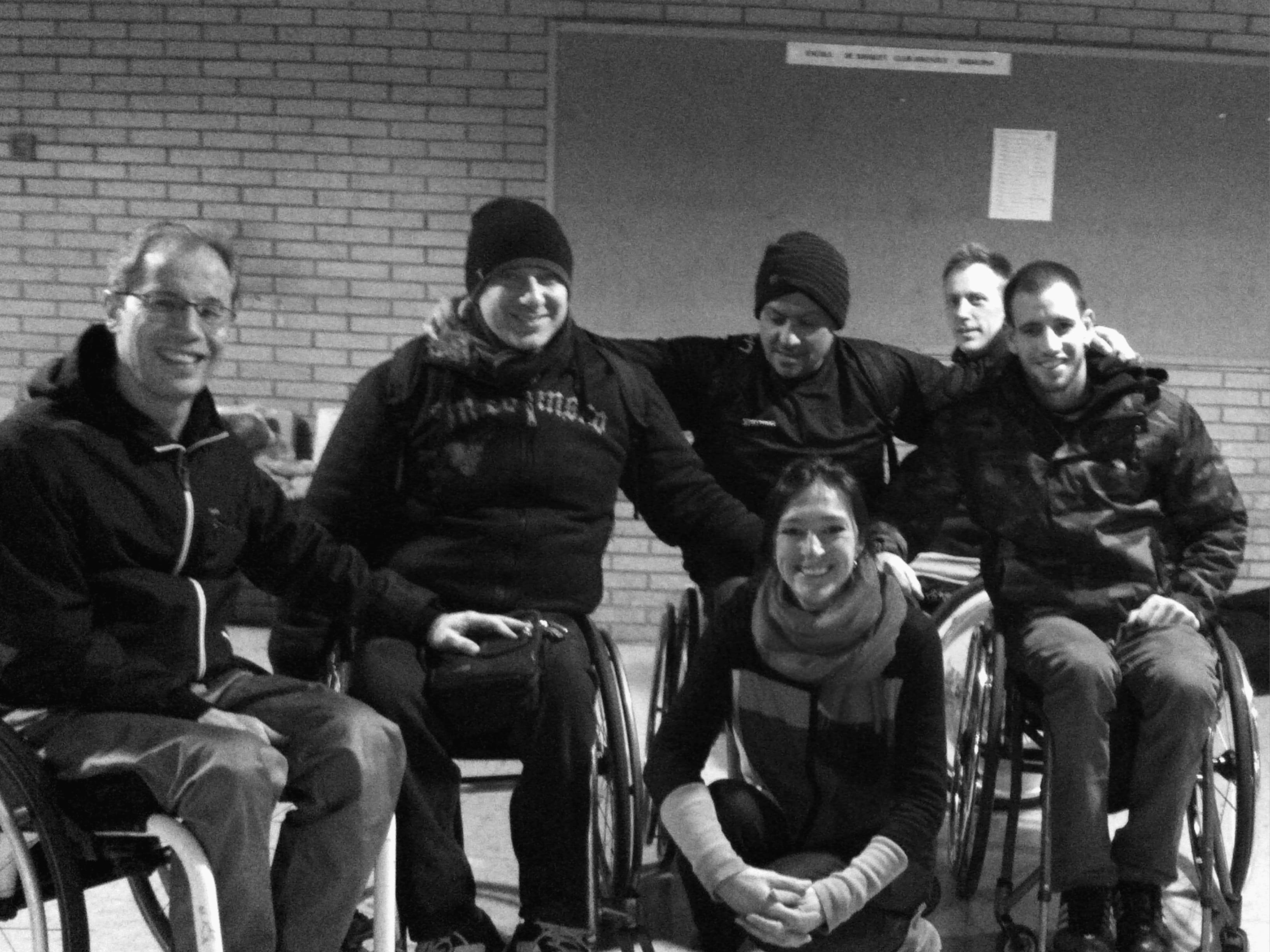 Inclusive fashion research. Image of Rut with a group of adaptive basket players.