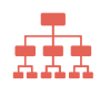 Red icon of data organisation.