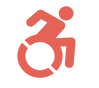 Red icon of a person in his/her wheelchair.