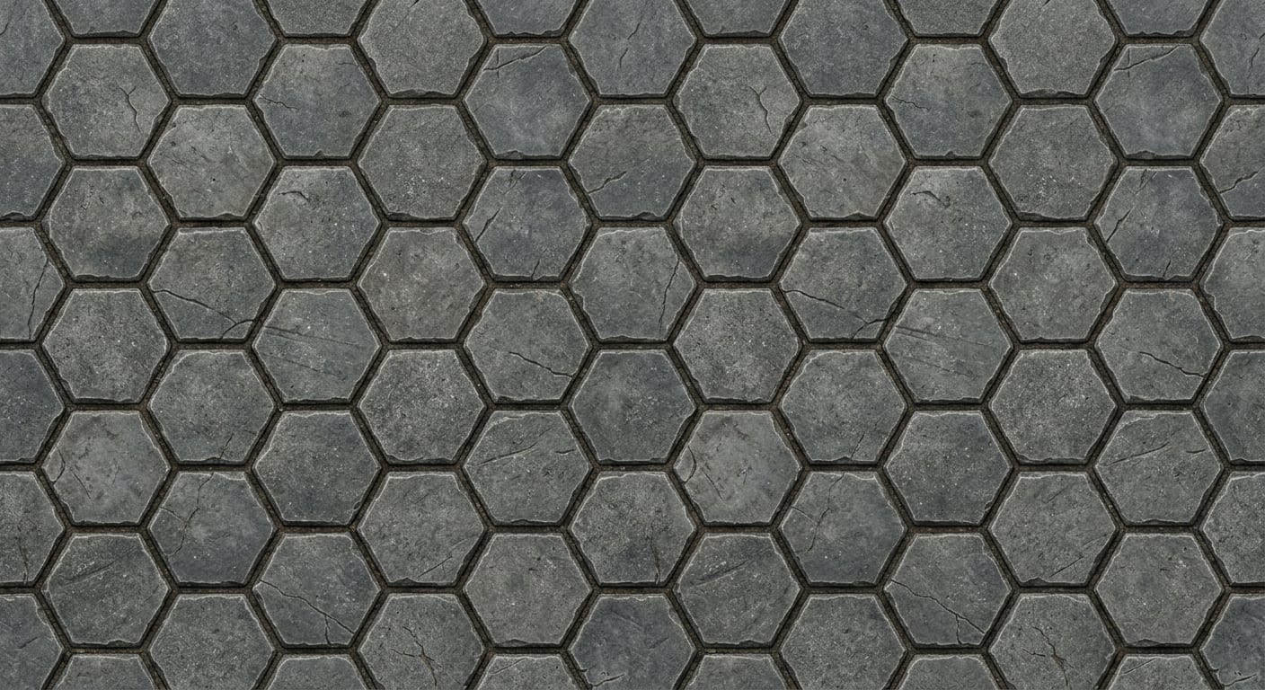 Image: A top-down stylized stone hex tile texture, high q