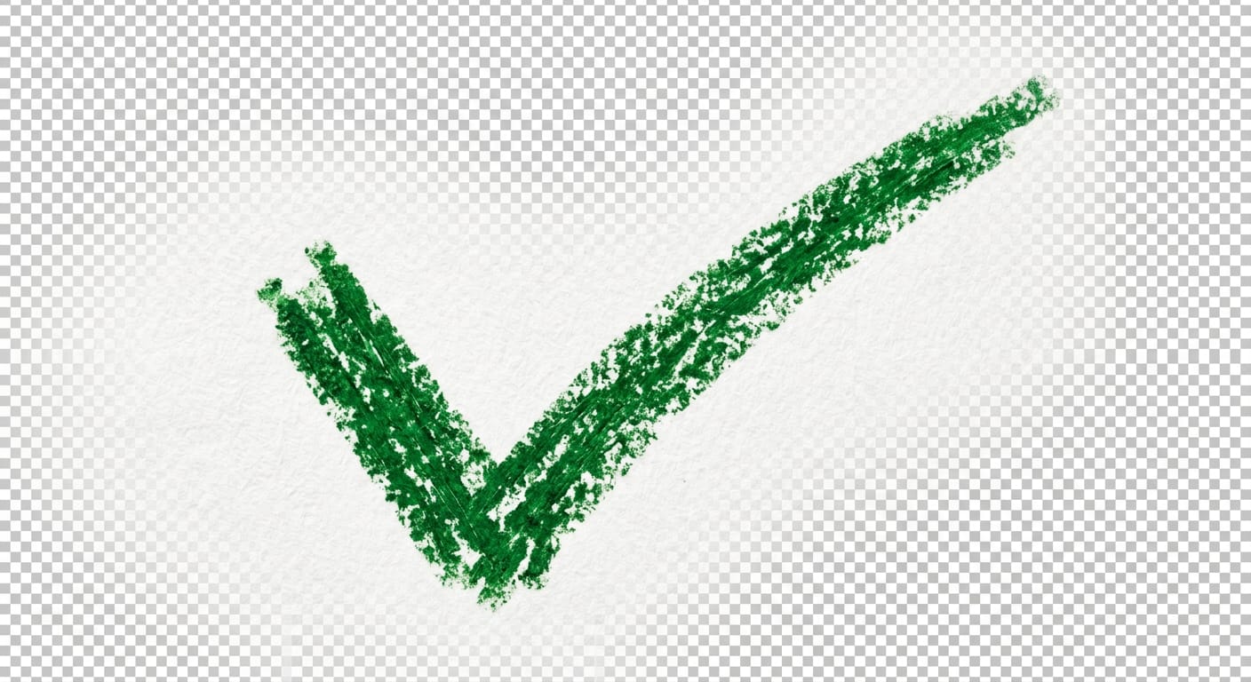 Image: A hand-drawn crayon check mark tick, drawn with a