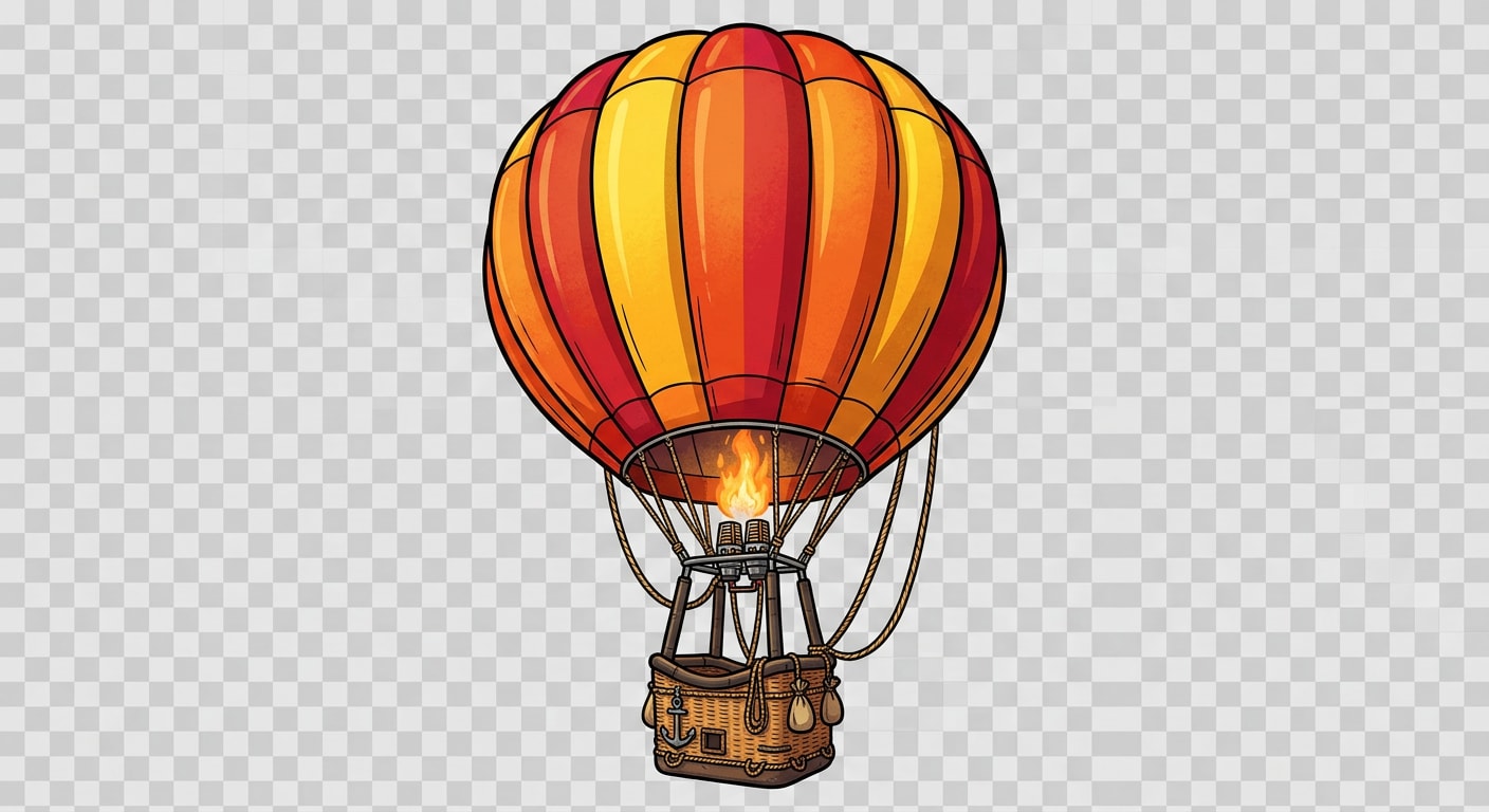 Image: Hot air balloon fully inflated with wicker gondola