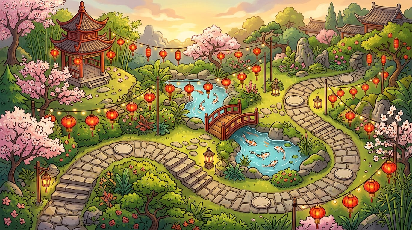 Image: Chinese New Year board game background map, top-do