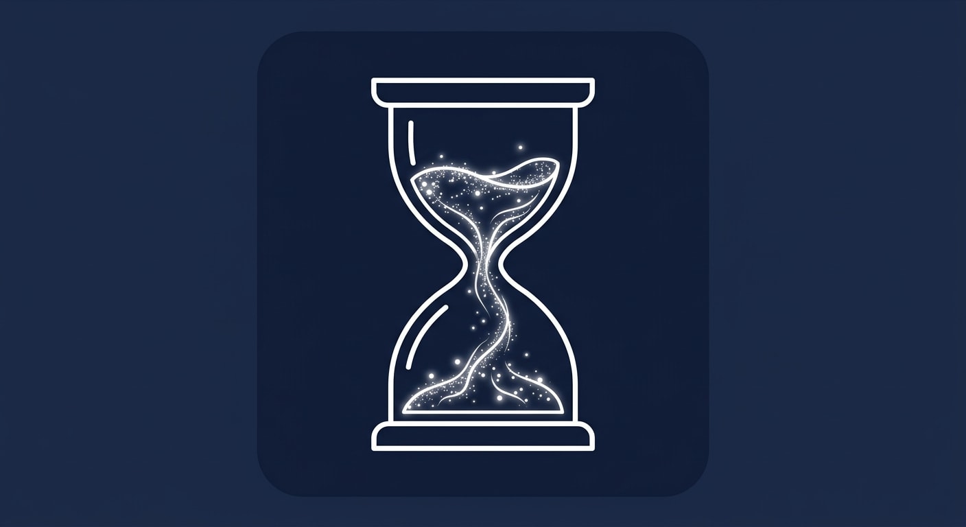 Image: simple game UI icon, hourglass with flowing star d