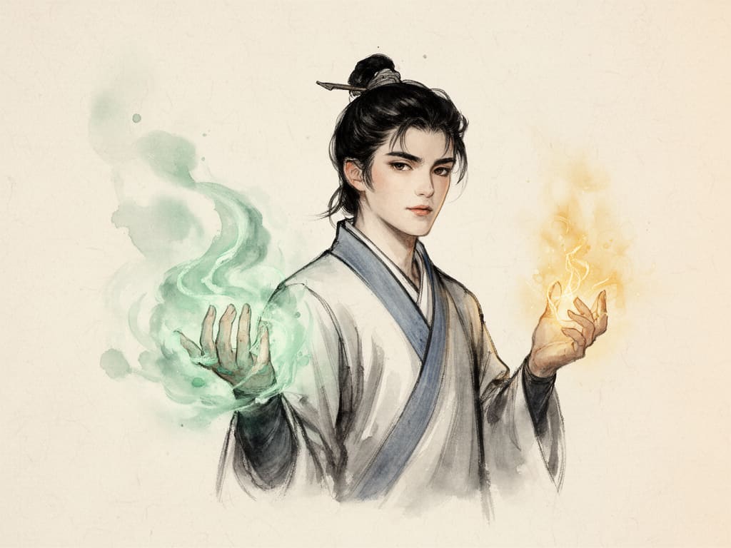 Image: traditional Chinese ink-wash painting, shuimo, wit