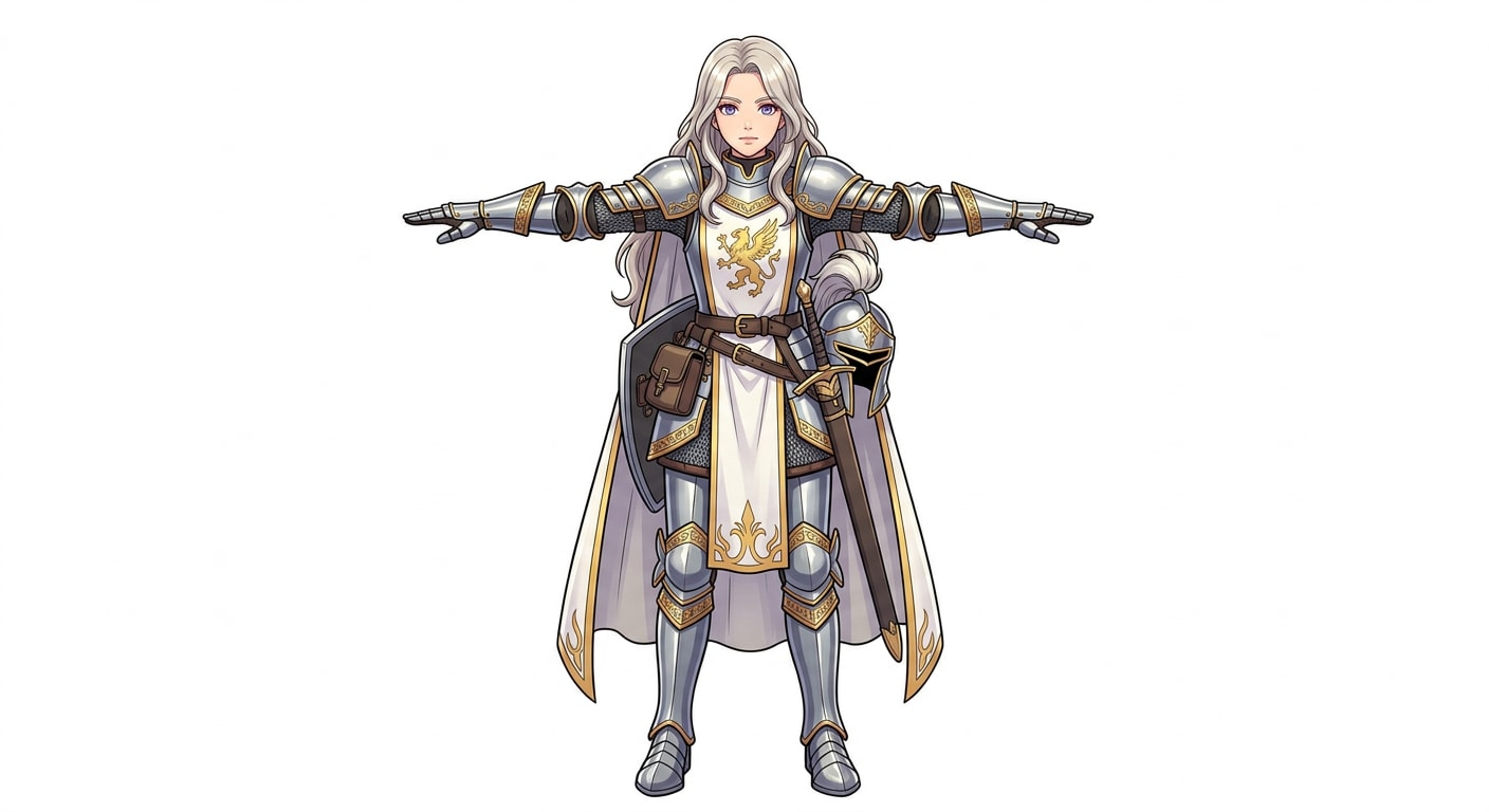 Image: Anime-style fantasy knightess, beautiful young wom