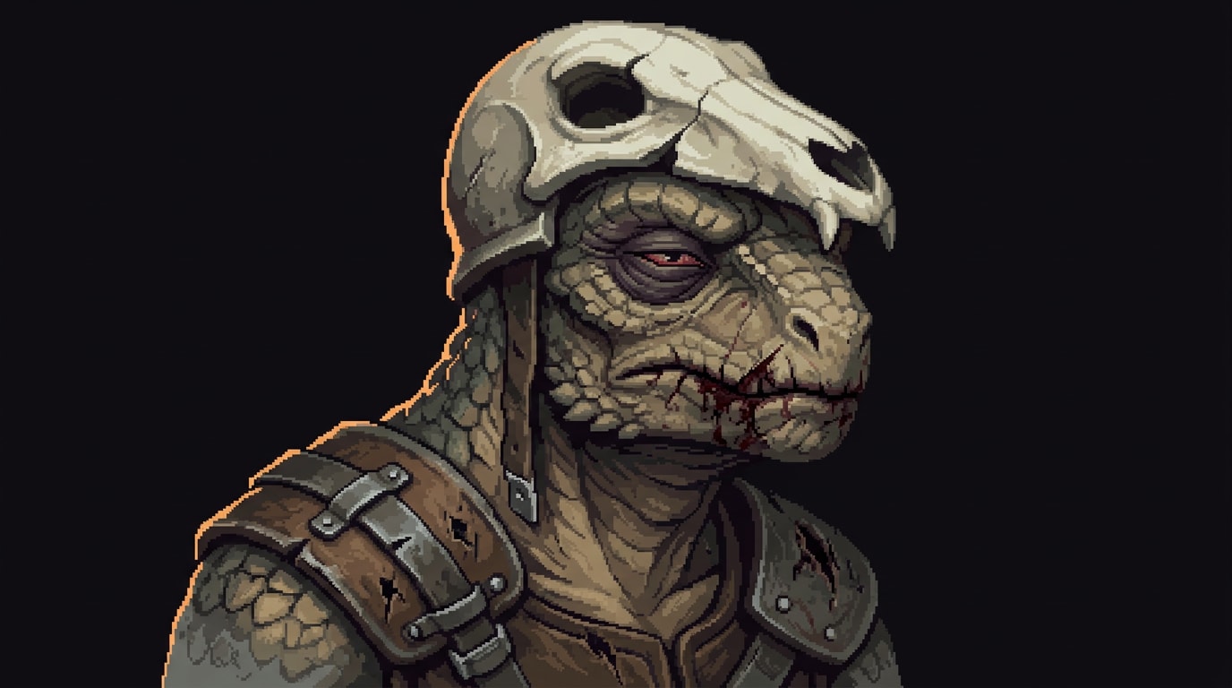 Image: 16-bit pixel art character portrait bust for a dar