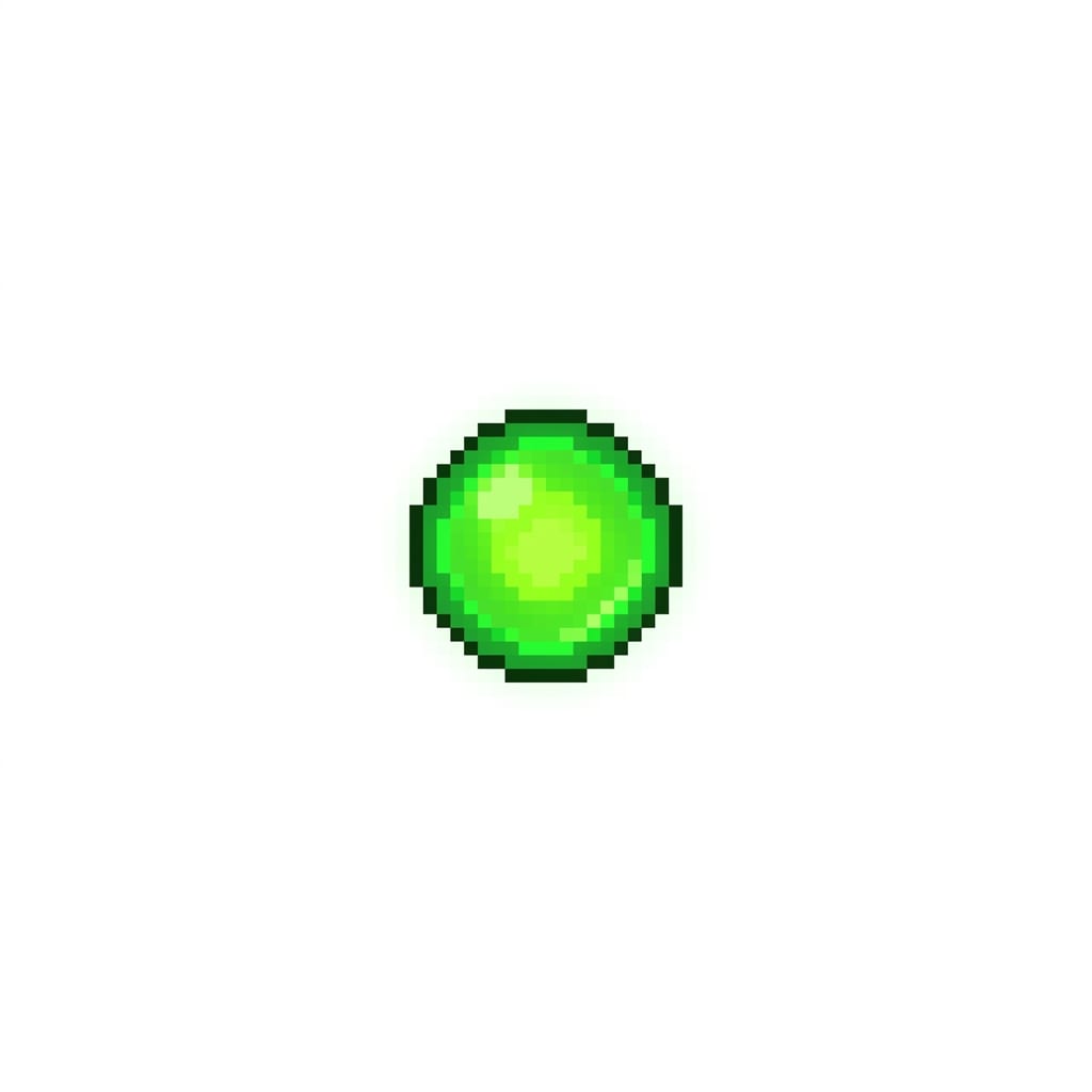 Image: single tiny green glowing food orb ONLY, round col