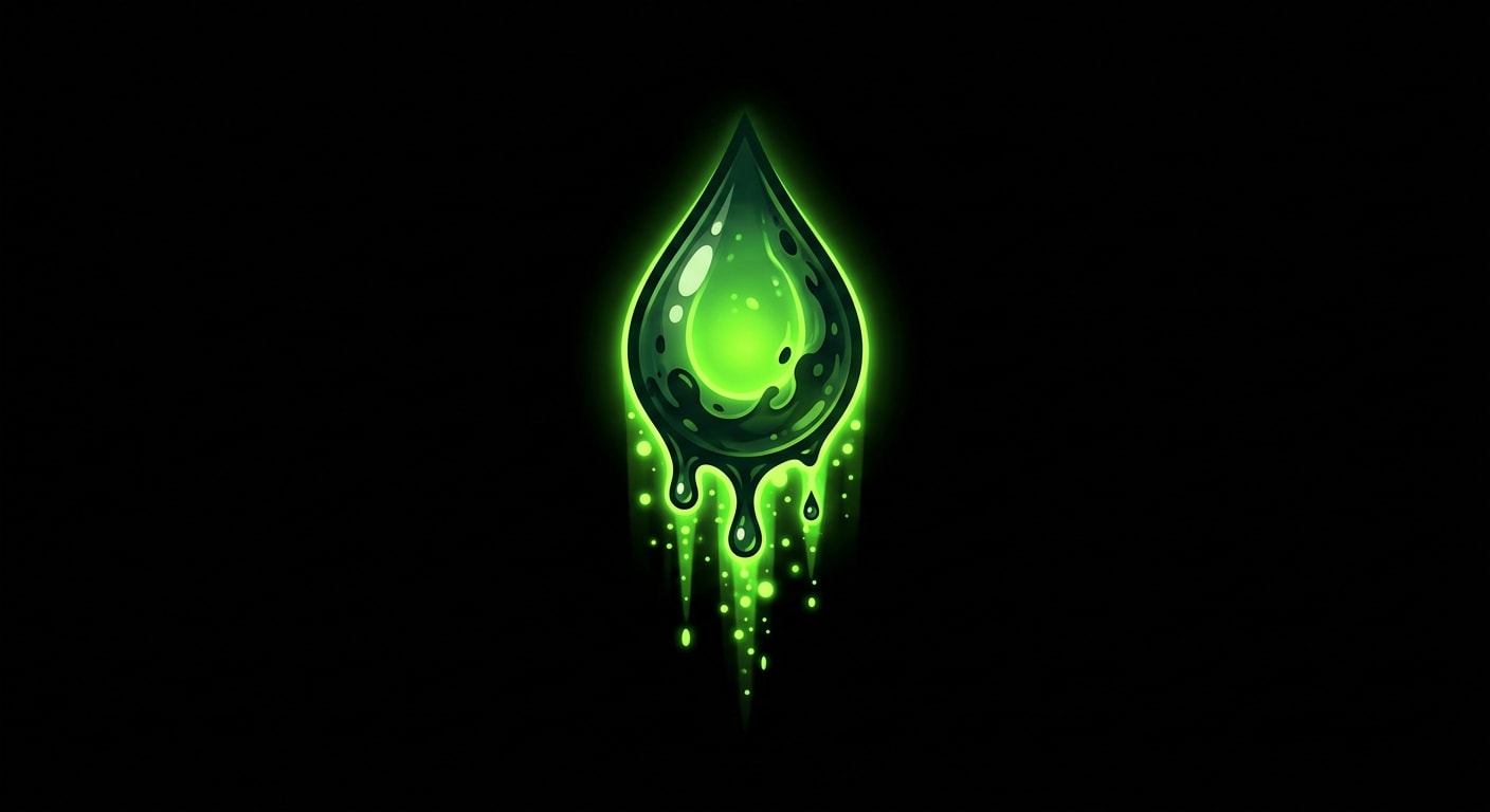 Image: green venom drip icon, toxic green liquid droplet