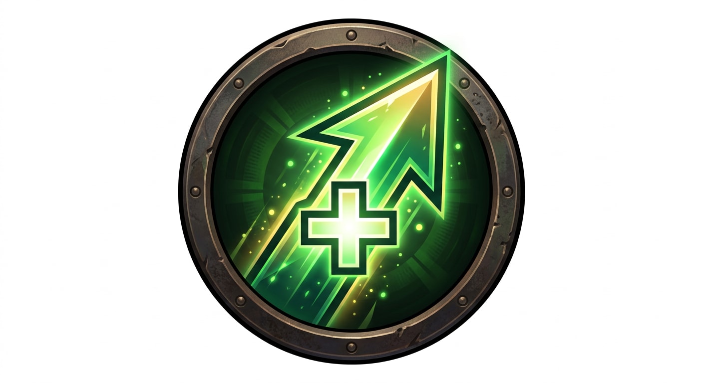 Image: growth spurt power-up icon on circular badge, upwa