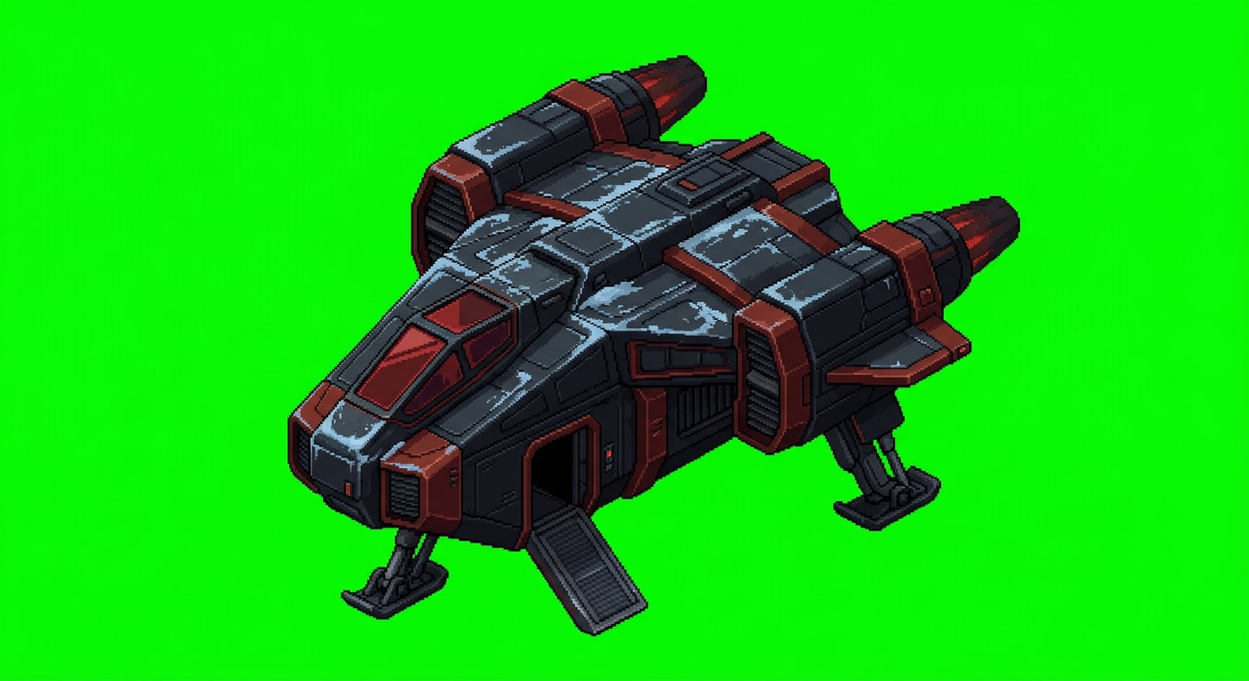 Image: A single landed starship, three-quarter top-down R