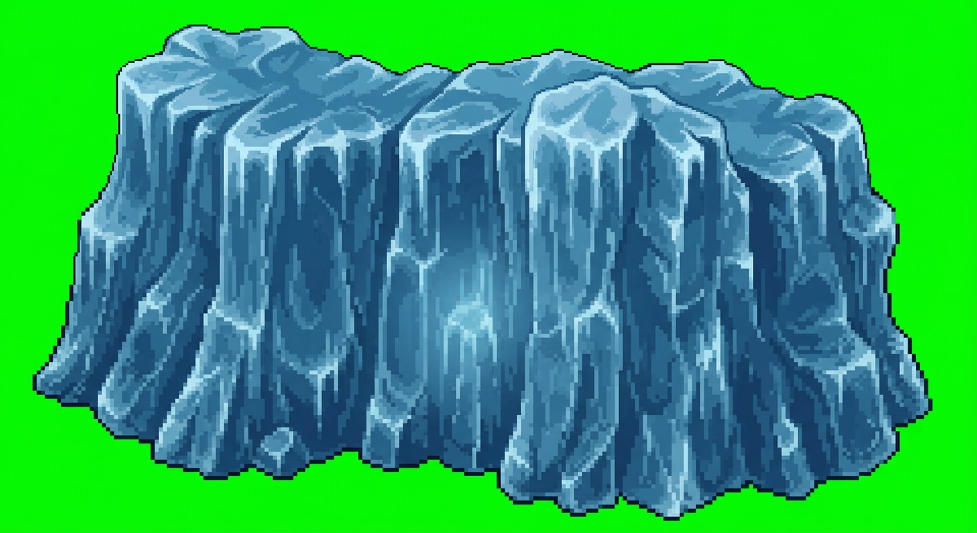 Image: A single freestanding mass of jagged blue glacier 