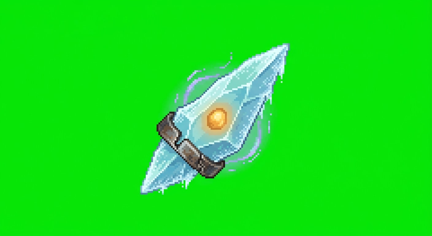 Image: A single small relic object on a pure bright green