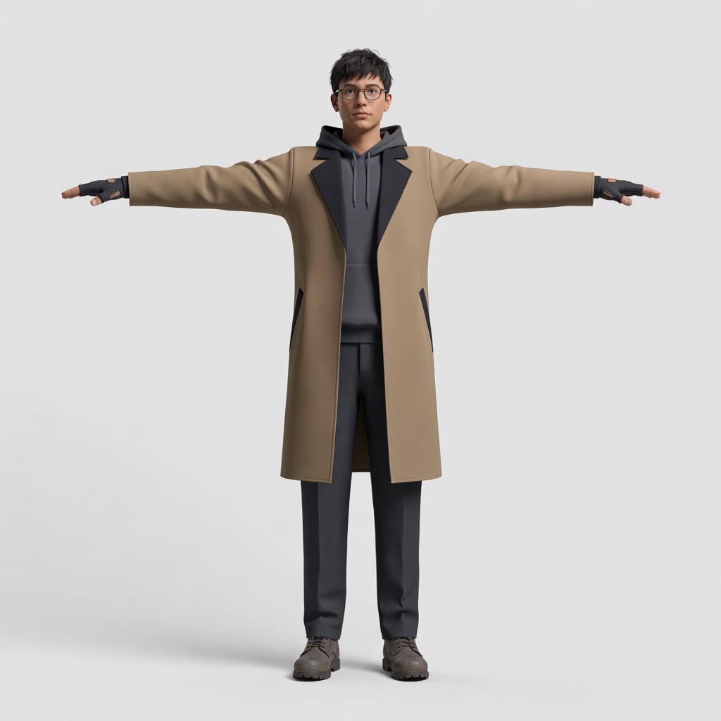 Trench Coat Character T-Pose Concept