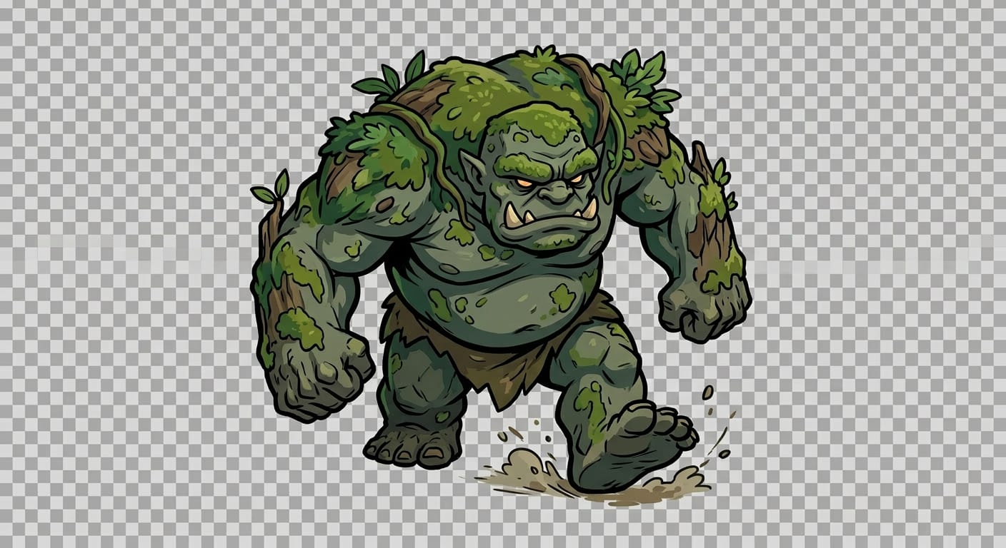 Image: Exact same hulking mossy forest ogre, identical ar
