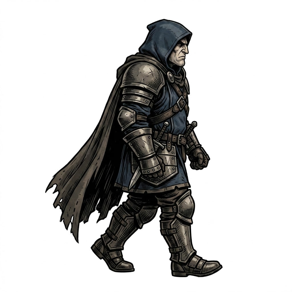 Image: Natural walk, side view facing right: the FAR leg