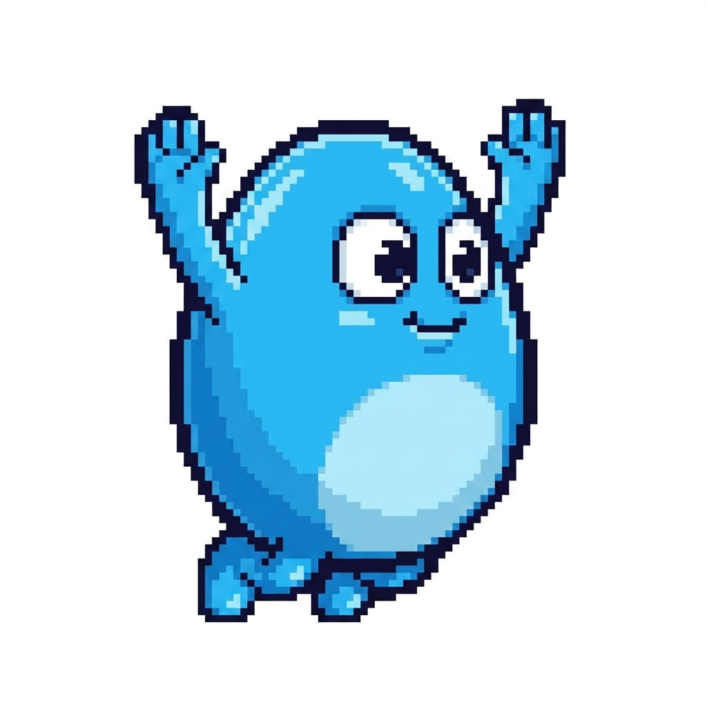 Image: Edit this exact blue ellipse mascot into a JUMPING