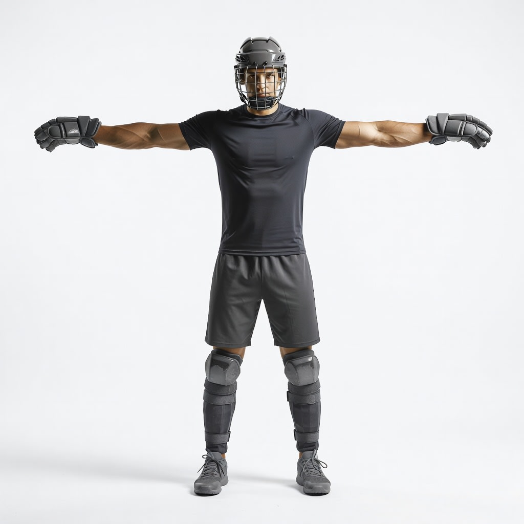 Dek Hockey Player - T-pose concept (with gloves) (1 / 2)