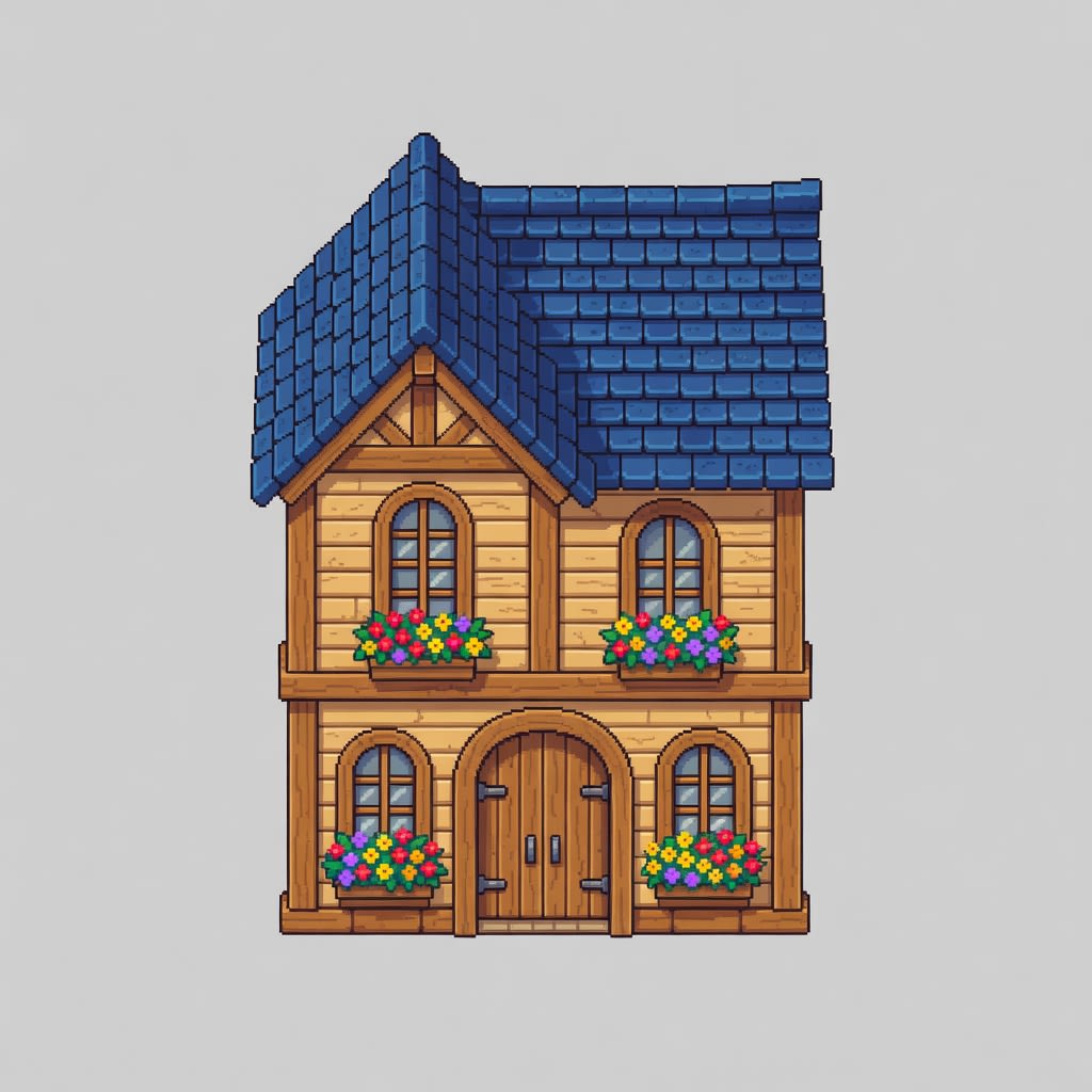 Pixel Art House 2 - Blue Roof