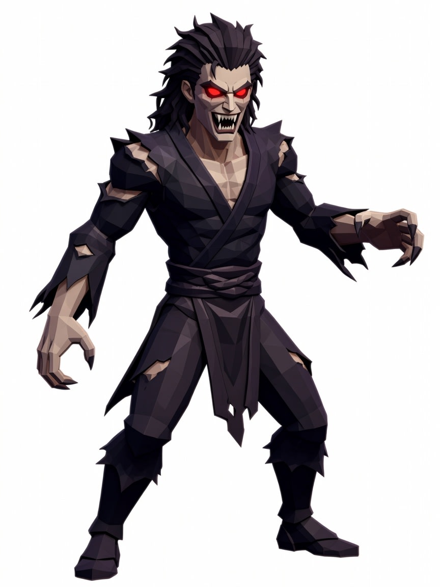 Extreme Low-Poly Wild Japanese Vampire Character Concept (3 / 4)