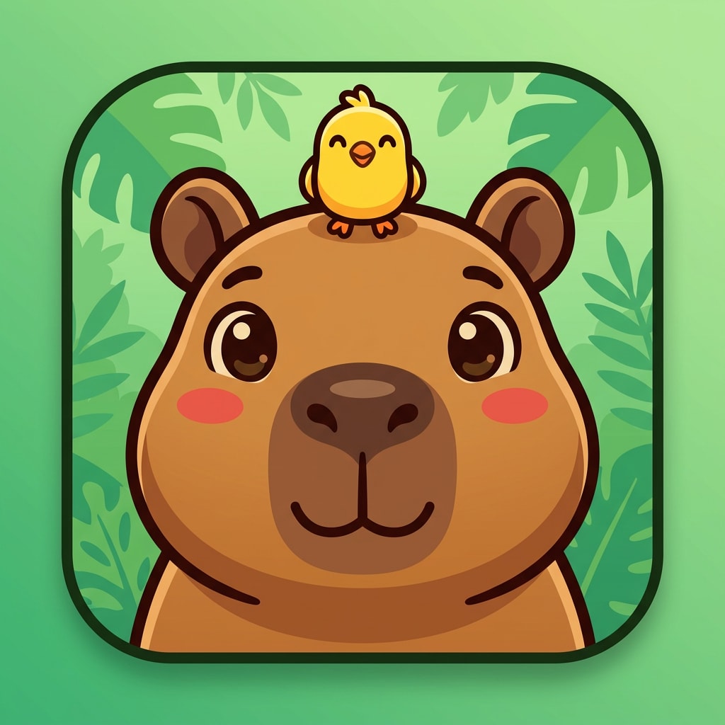 Image: mobile game app icon, bold clean flat cel-shaded s