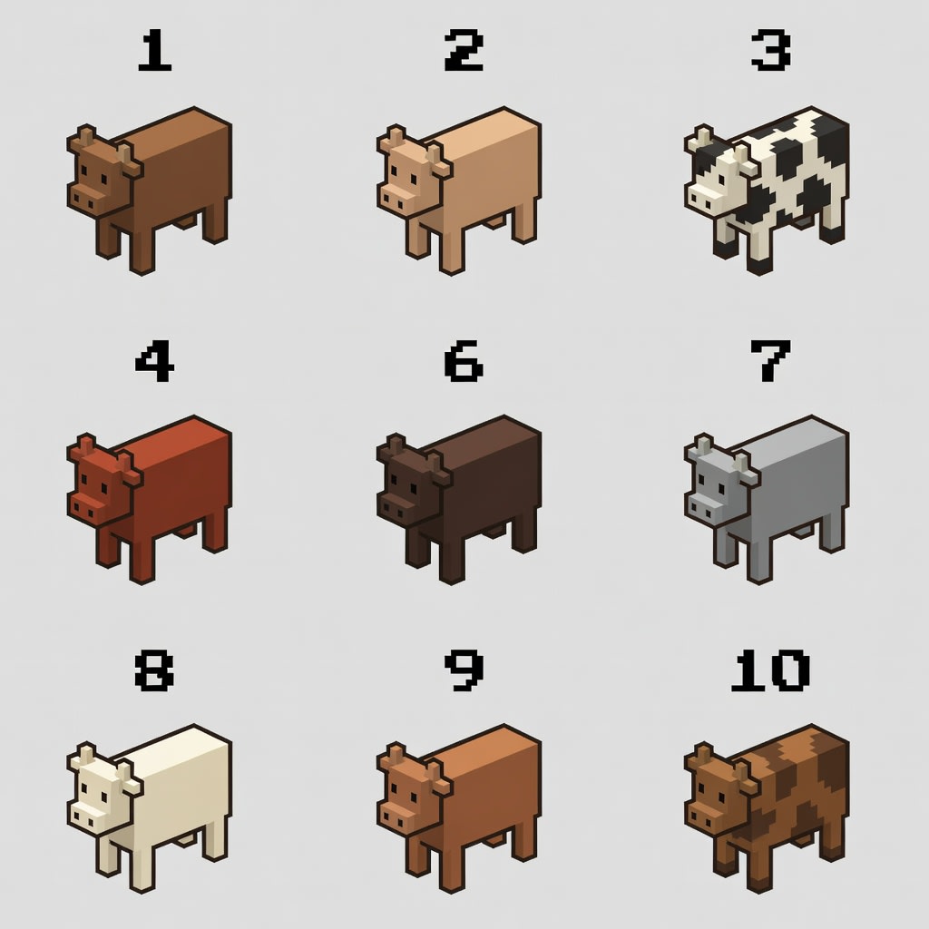 10 Hornless Cattle with Faces