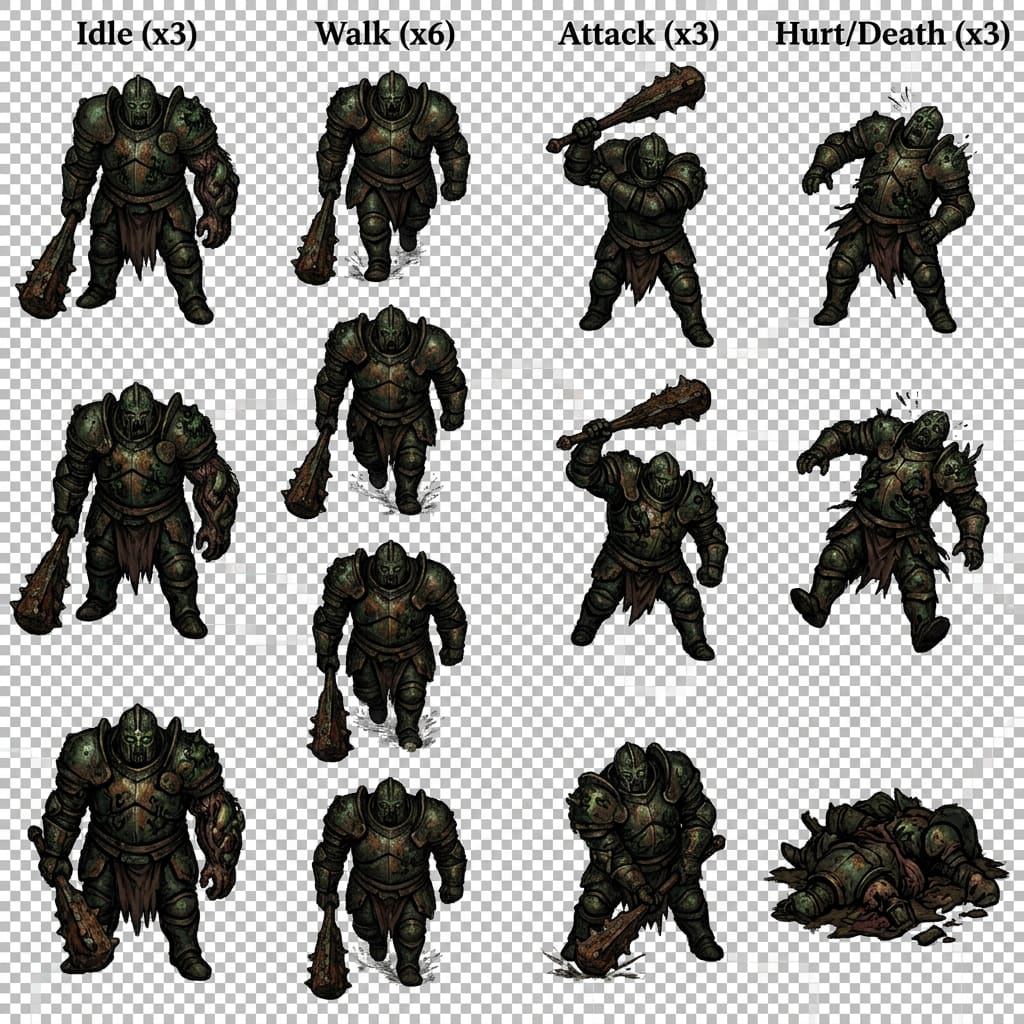 Image: single character sprite sheet style medieval fanta