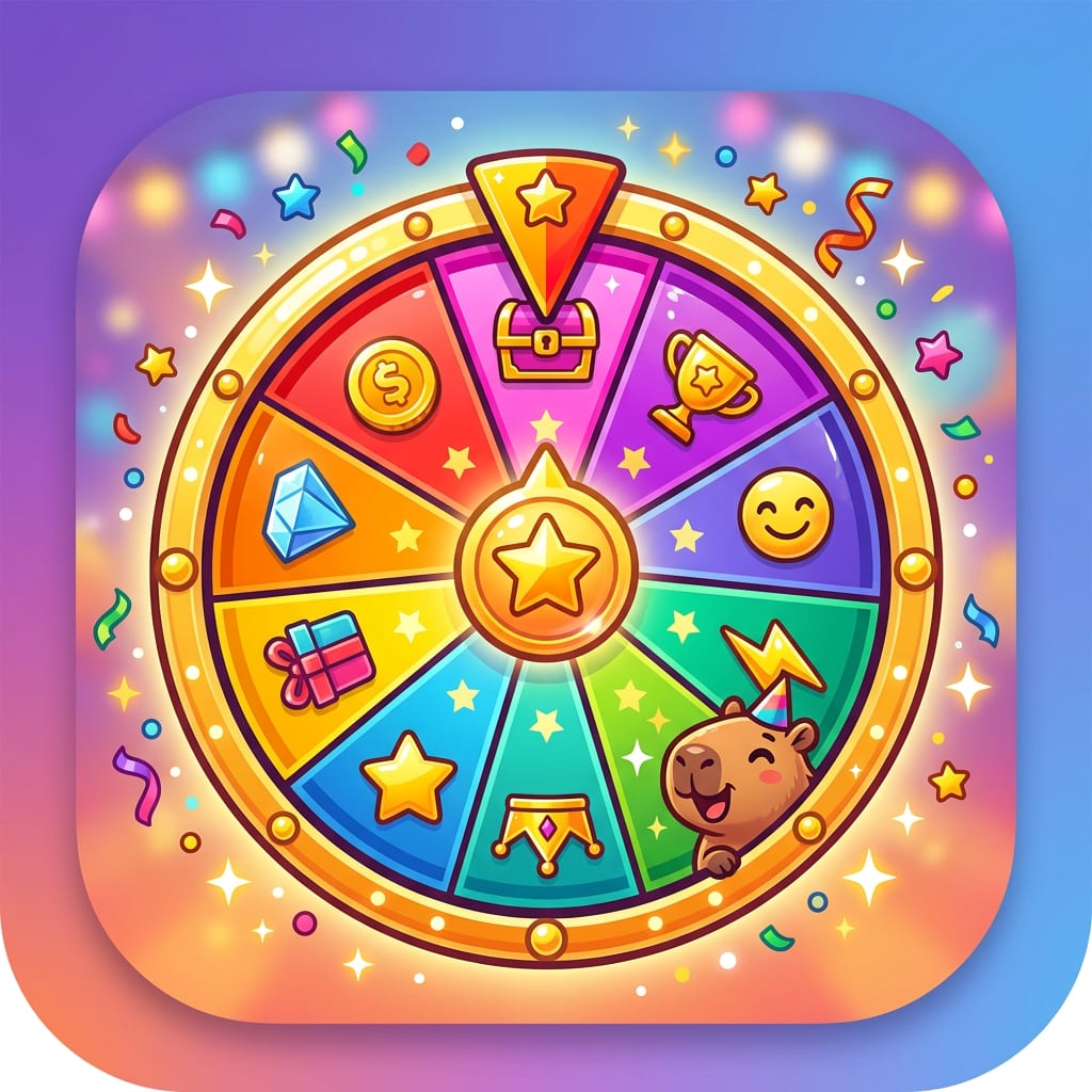 Image: mobile game app icon, colorful festive prize wheel