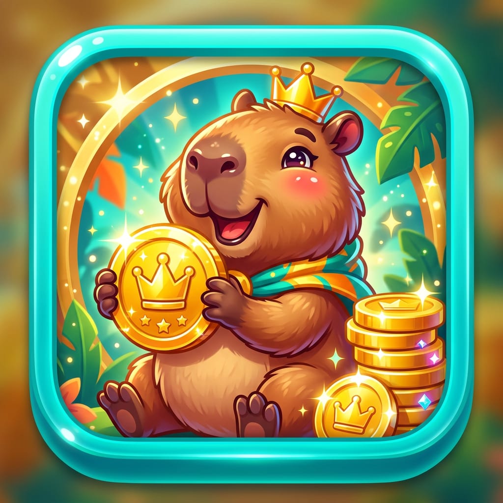 Image: mobile game app icon, glossy premium polished cart