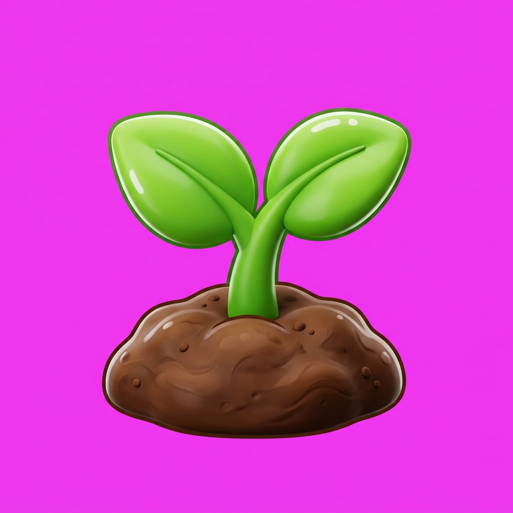 Image: glossy cute 3D cartoon game icon, a green sprout p
