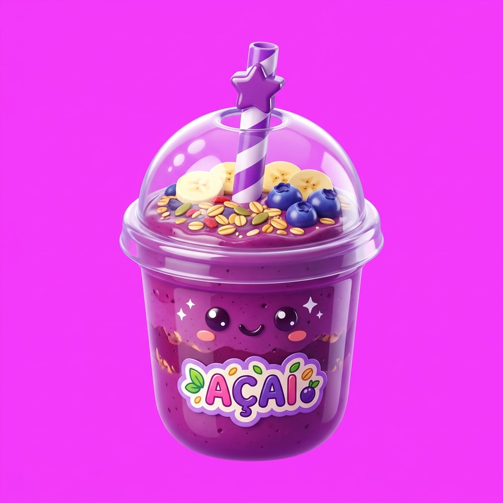 Image: glossy cute 3D cartoon game icon, a purple acai sm