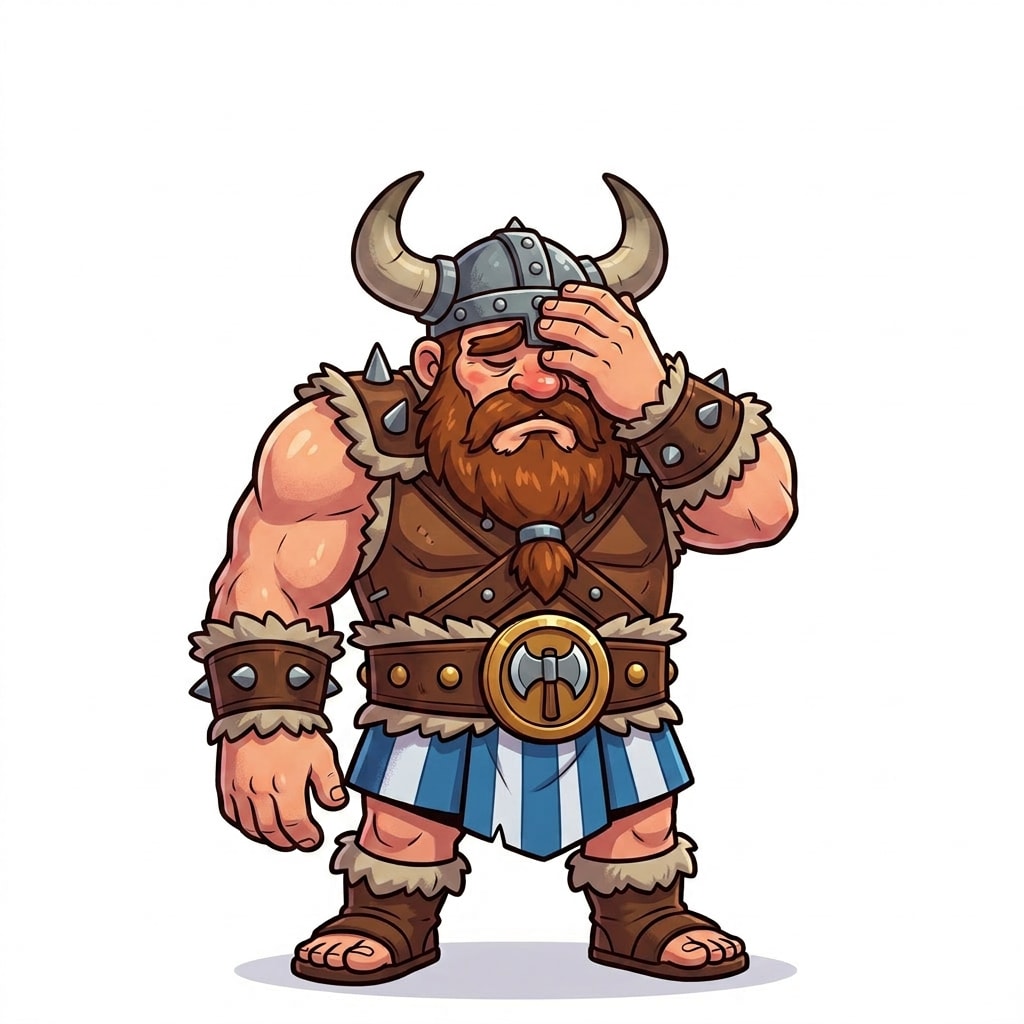 Image: Transform this celebrating barbarian into a sad, d
