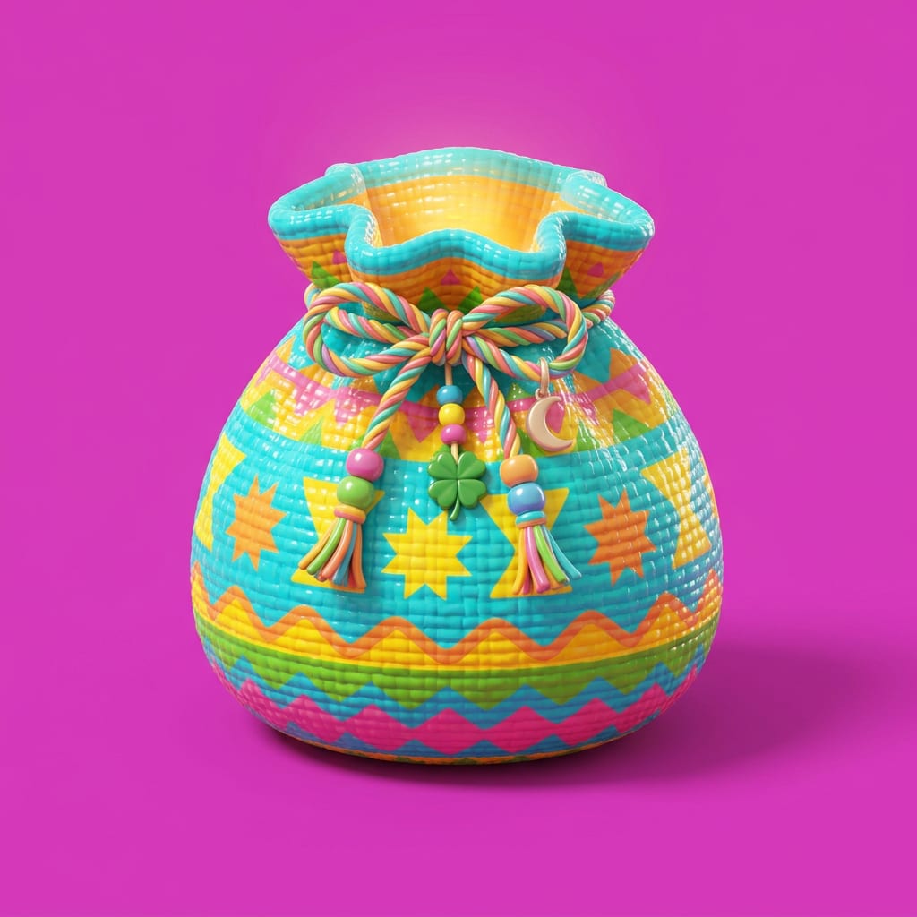 Image: glossy cute 3D cartoon lucky drawstring POUCH / fo