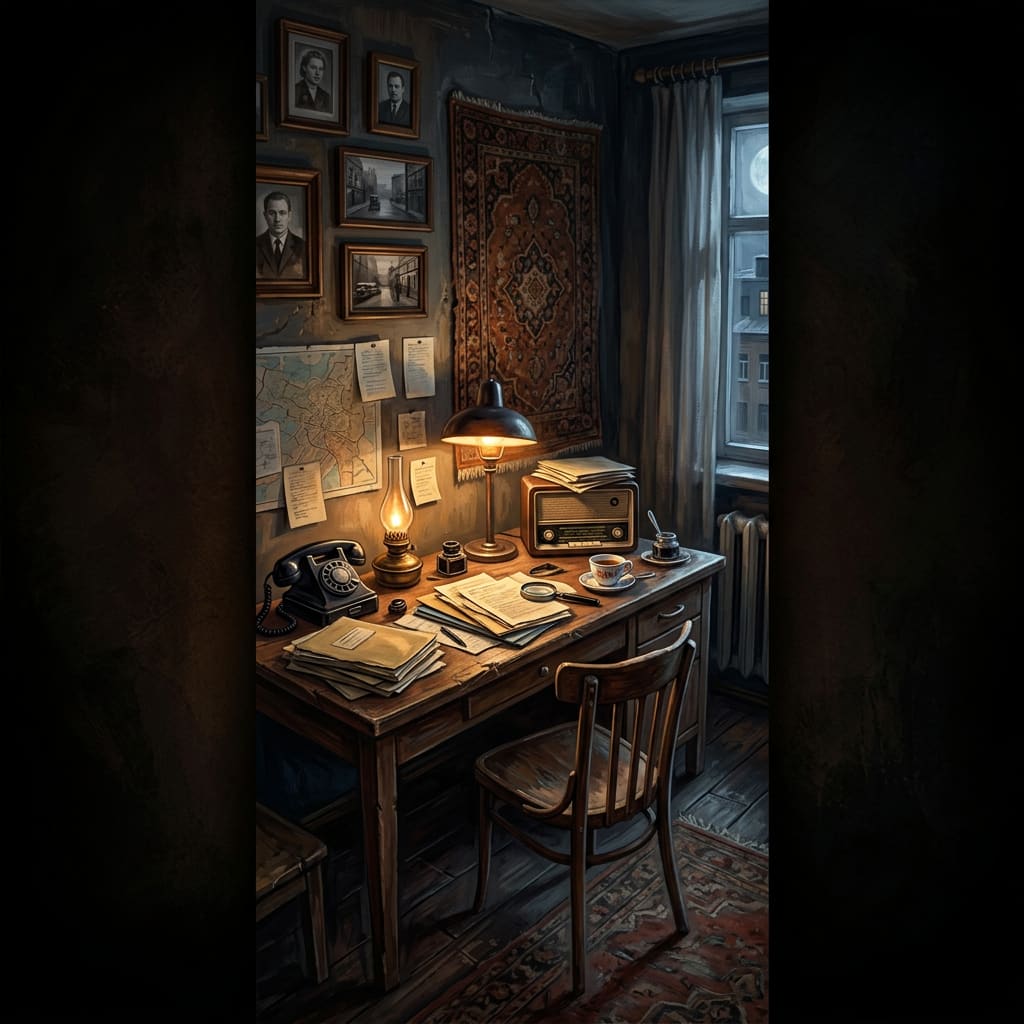 Image: A hand-painted painterly hidden-object scene compo