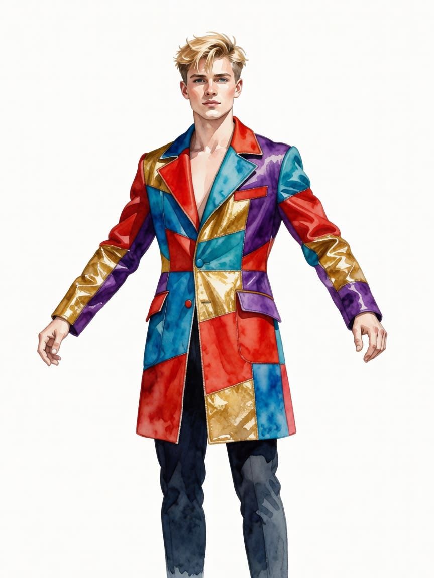 Blonde Man Colorful Coat - Watercolor Concept (1 / 4)