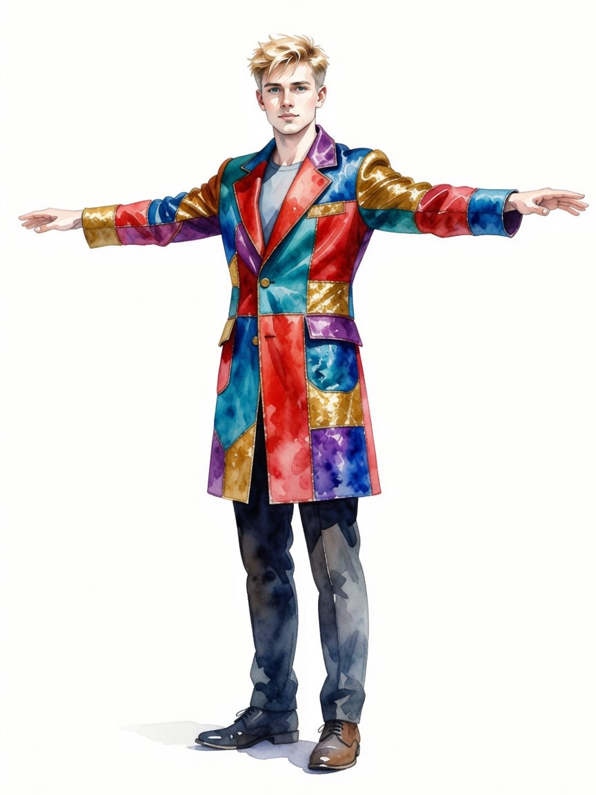 Blonde Man Colorful Coat - Watercolor Concept (2 / 4)
