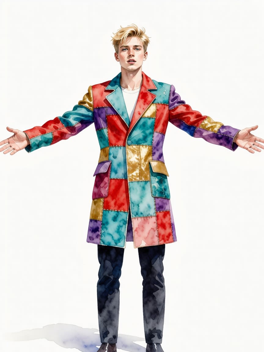 Blonde Man Colorful Coat - Watercolor Concept (3 / 4)