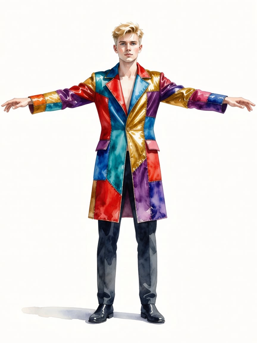Blonde Man Colorful Coat - Watercolor Concept (4 / 4)
