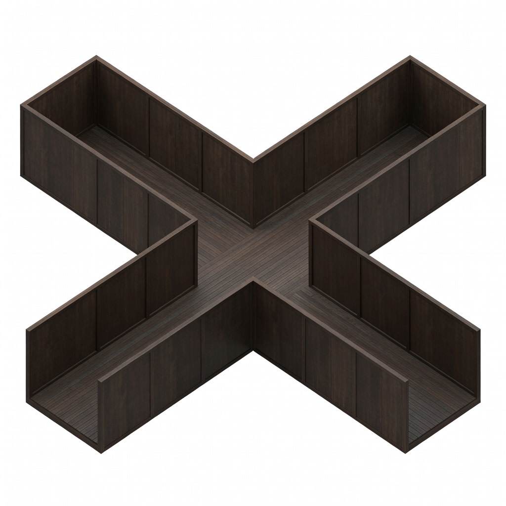 T-junction wooden corridor concept v2 (1 / 4)