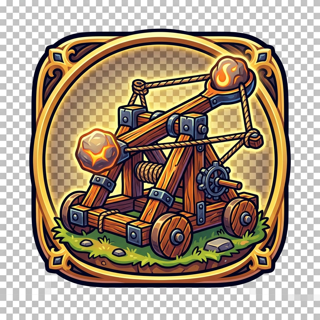 Image: A game UI icon of a medieval catapult siege weapon