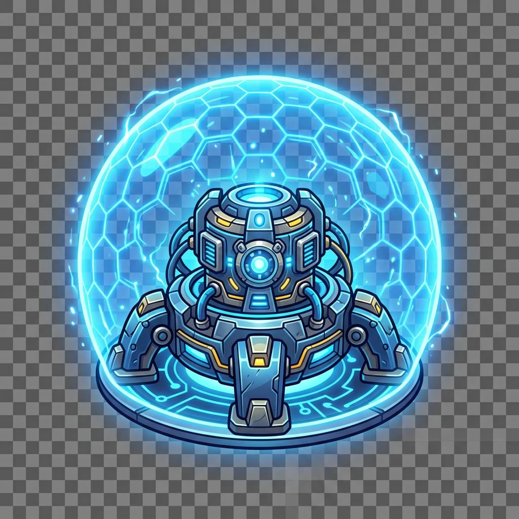 Image: A game UI icon of a blue energy shield dome genera