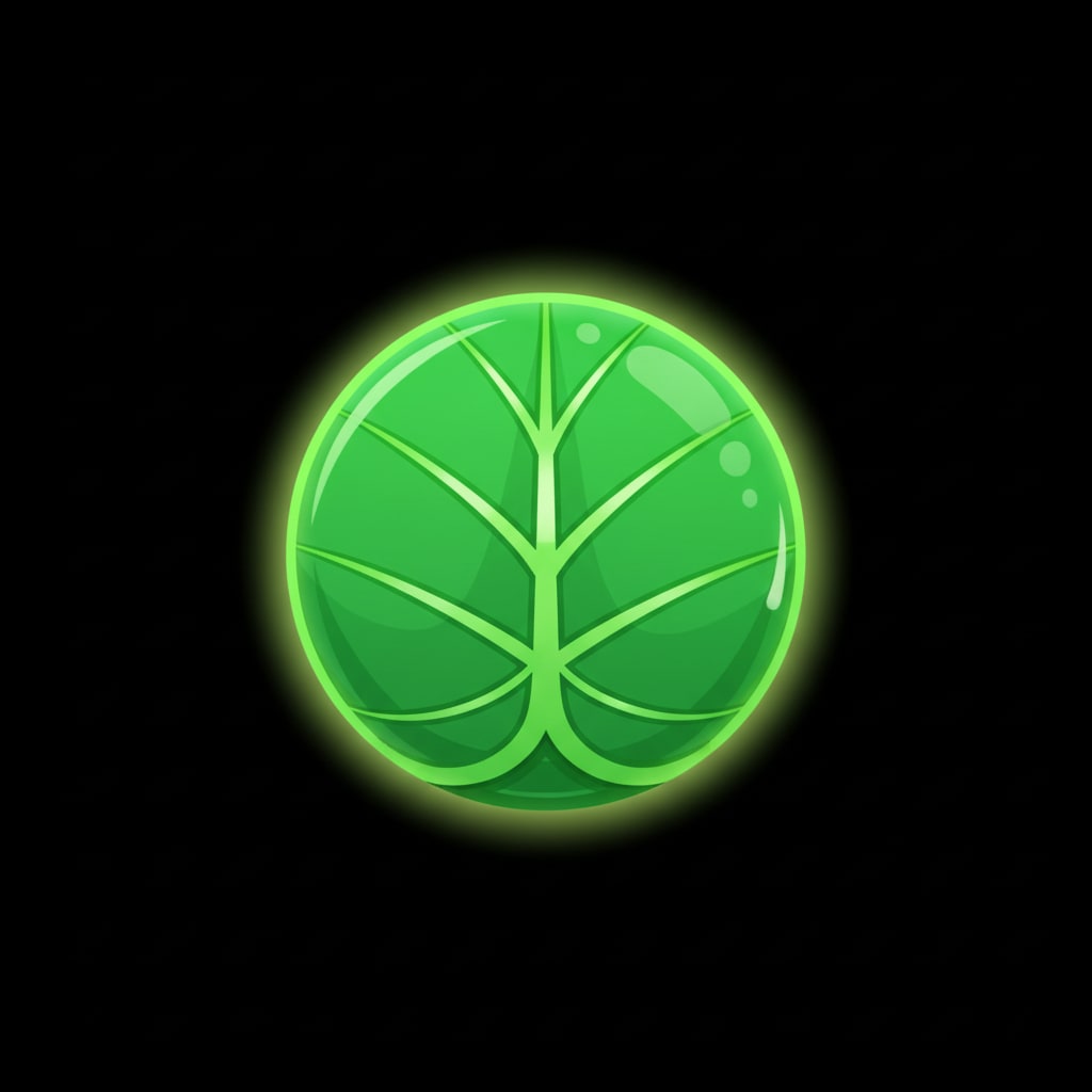 Image: Top-down game sprite, stylized bright green leaf w