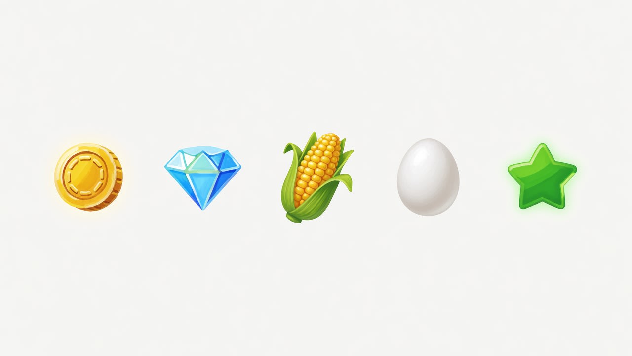 UI Resource Icons - Coin Gem Maize Egg XP