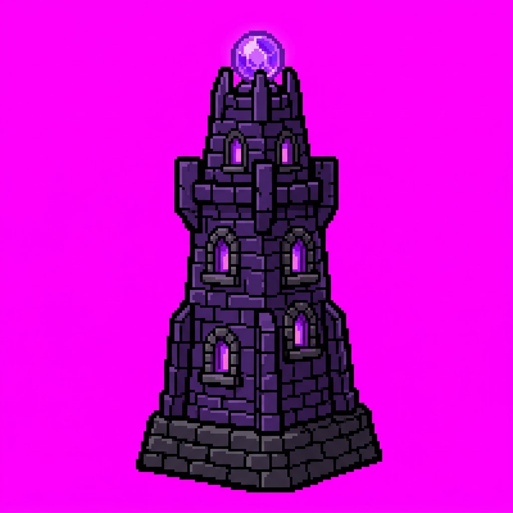 Image: pixel art game sprite: a single arcane wizard towe